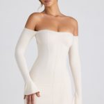 Modal Off-Shoulder Lace-Trim Mini Dress in Ivory