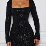 Embellished A-Line Mini Dress in Black - Image 4