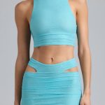 Metallic Ruched High-Neck Top in Ice Blue - Image 5