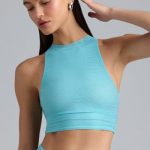 Metallic Ruched High-Neck Top in Ice Blue - Image 6