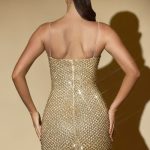 Embellished Sweetheart-Neck Mini Dress in Gold - Image 2