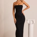 Embellished Bandeau Cowl Neck Maxi Dress in Black