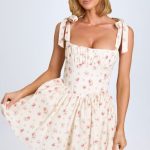 Ruched Corset Mini Dress in Small Rose Print - Image 7