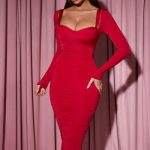 Layered Bra-Detail Ruched Midaxi Dress in Red