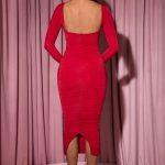 Layered Bra-Detail Ruched Midaxi Dress in Red - Image 2