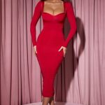 Layered Bra-Detail Ruched Midaxi Dress in Red - Image 5