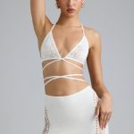 Embellished Mid-Rise Mini Skirt in Ivory - Image 8