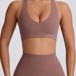 Soft Active V-Neck Sports Bra in Mocha - Image 4