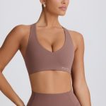 Soft Active V-Neck Sports Bra in Mocha - Image 6