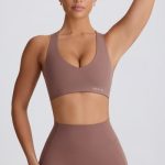 Soft Active V-Neck Sports Bra in Mocha - Image 8