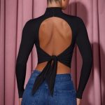Cowl-Neck Tie-Back Top in Black - Image 2
