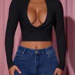 Cowl-Neck Tie-Back Top in Black - Image 4