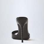 Almond-Toe Heeled Mules in Croc Patent Black - Image 2