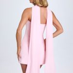 Scarf-Detail A-Line Mini Dress in Blush - Image 3