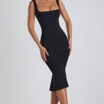 Modal Lace-Trim Midaxi Dress in Black