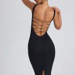 Modal Lace-Trim Midaxi Dress in Black - Image 2