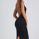 Modal Lace-Trim Midaxi Dress in Black - Image 3