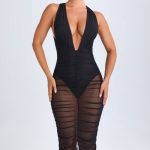 Ruched Plunge Midaxi Dress in Black - Image 5