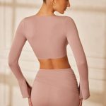Long Sleeve Front Twist Crop Top in Mauve - Image 2