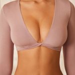 Long Sleeve Front Twist Crop Top in Mauve - Image 4
