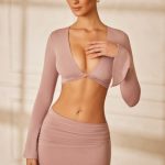 Long Sleeve Front Twist Crop Top in Mauve - Image 7