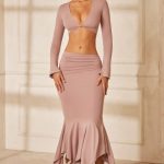 Long Sleeve Front Twist Crop Top in Mauve - Image 11