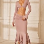 Long Sleeve Front Twist Crop Top in Mauve - Image 12