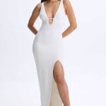 Plunge Cut-Out Maxi Dress in White - Image 5
