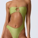 Embellished Cut-Out Bandeau Swimsuit in Pear Green - Image 4