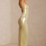 Sheer Sequin V-Neck Cut Out Back Evening Gown in Pistachio - Image 3