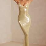 Sheer Sequin V-Neck Cut Out Back Evening Gown in Pistachio - Image 5