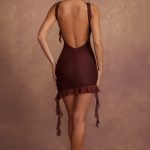 Backless Ruffle Detailing Mini Dress in Brown - Image 2