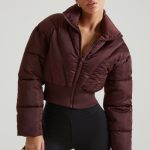 Ribbed Puffer Jacket in Brown