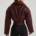 Ribbed Puffer Jacket in Brown - Image 2