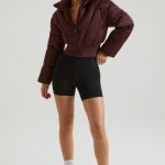 Ribbed Puffer Jacket in Brown - Image 7