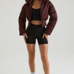 Ribbed Puffer Jacket in Brown - Image 9