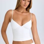 Modal V-Neck Ruched Camisole Top in White