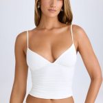 Modal V-Neck Ruched Camisole Top in White - Image 4