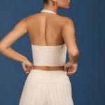 Cable-Knit Halterneck Crop Top in Cream - Image 2