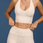 Cable-Knit Halterneck Crop Top in Cream - Image 4