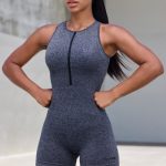 Super Sculpt Seamless Zip Up Unitard in Marl Black