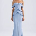 Off-Shoulder Ruffle-Trim Gown in Light Blue - Image 4