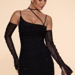 Embellished Asymmetric Corset Mini Dress in Black