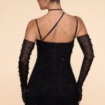 Embellished Asymmetric Corset Mini Dress in Black - Image 2