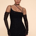 Embellished Asymmetric Corset Mini Dress in Black - Image 5