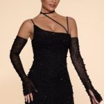 Embellished Asymmetric Corset Mini Dress in Black - Image 6