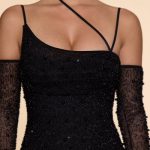 Embellished Asymmetric Corset Mini Dress in Black - Image 7