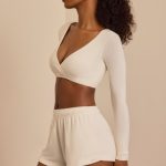 Brushed Jersey Elasticated Mini Shorts in Ecru - Image 3