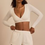Brushed Jersey Elasticated Mini Shorts in Ecru - Image 5