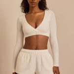 Brushed Jersey Elasticated Mini Shorts in Ecru - Image 9